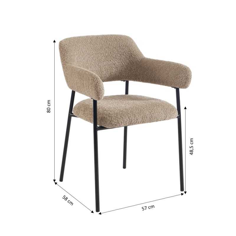 Lot de 2 fauteuils repas IVAN tissu marron glacé pieds métal noir