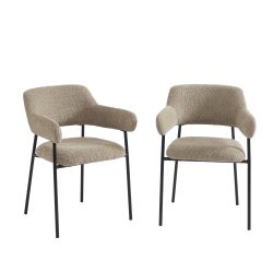 Lot de 2 fauteuils repas IVAN tissu marron glacé pieds métal noir