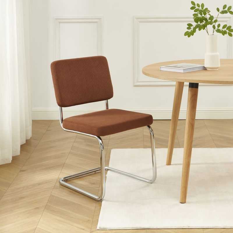 Lot de 2 chaises JACK velours côtelé terracotta pieds métal chromé