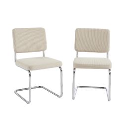 Lot de 2 chaises JACK velours côtelé écru pieds métal chromé