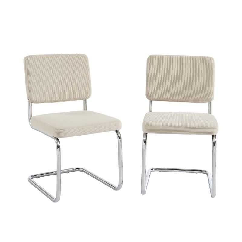 Lot de 2 chaises JACK velours côtelé écru pieds métal chromé