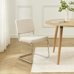 Lot de 2 chaises JACK velours côtelé écru pieds métal chromé