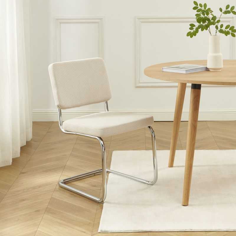 Lot de 2 chaises JACK velours côtelé écru pieds métal chromé