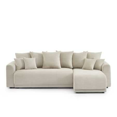 Canapé d'angle convertible et réversible 4 places SOLINE velours côtelé beige