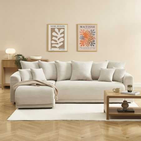 Canapé d'angle convertible et réversible 4 places SOLINE velours côtelé beige