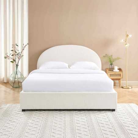 Lit coffre OLAF tissu bouclettes écru 160x200 sommier inclus