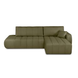 Canapé d'angle droit convertible BELEM 4/5 places tissu chenille vert