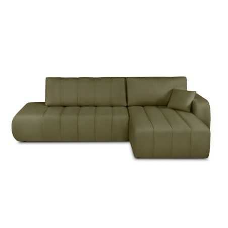 Canapé d'angle droit convertible BELEM 4/5 places tissu chenille vert