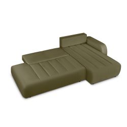 Canapé d'angle droit convertible BELEM 4/5 places tissu chenille vert