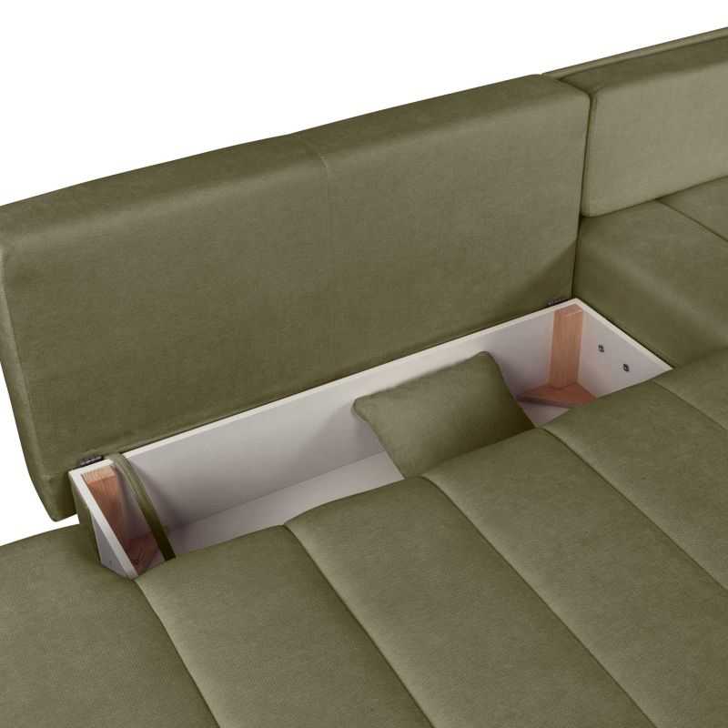 Canapé d'angle droit convertible BELEM 4/5 places tissu chenille vert