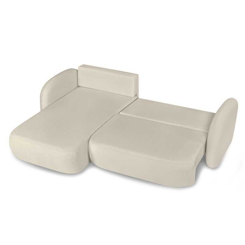 Canapé d'angle gauche convertible CARLOTTA 4 places tissu bouclette grège