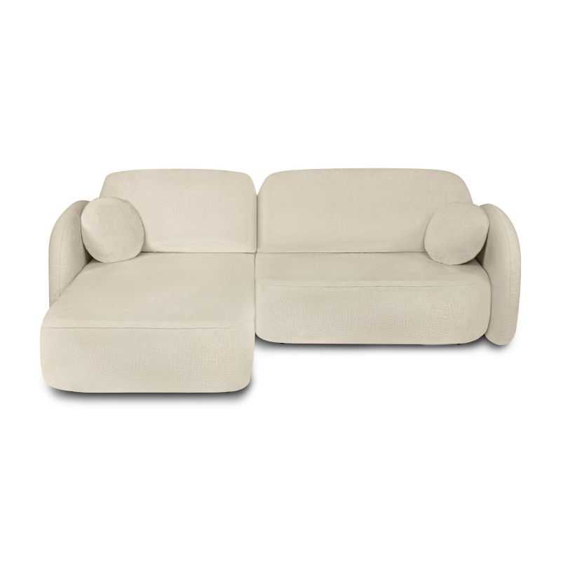 Canapé d'angle gauche convertible CARLOTTA 4 places tissu bouclette grège