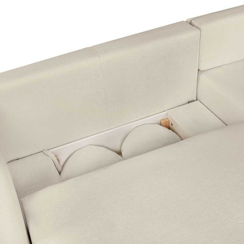 Canapé d'angle droit convertible CARLOTTA 4 places tissu bouclette grège