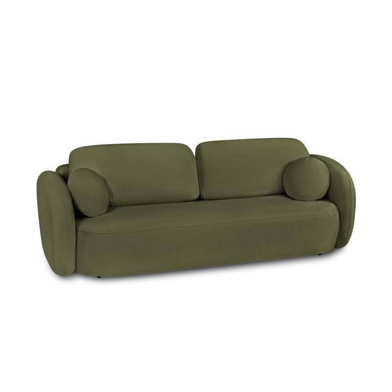 Canapé droit convertible CARLOTTA 3 places tissu chenille vert kaki