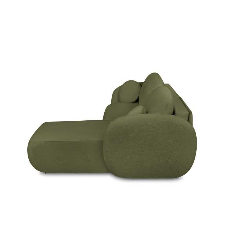 Canapé d'angle droit convertible CARLOTTA 4 places tissu chenille vert kaki