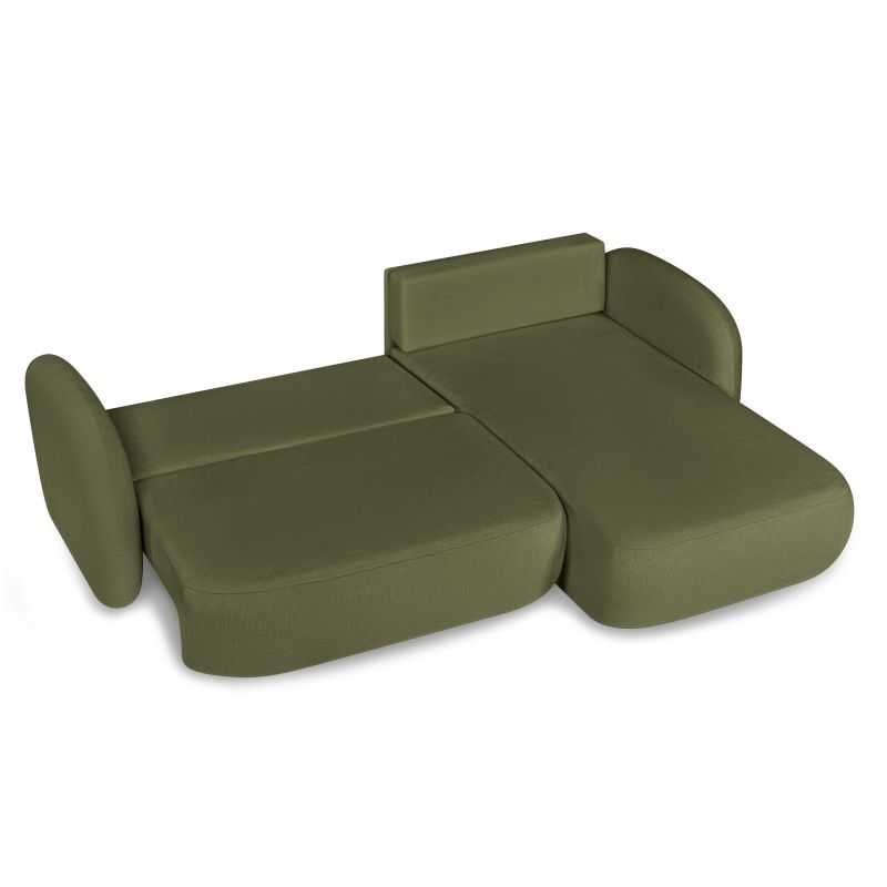Canapé d'angle droit convertible CARLOTTA 4 places tissu chenille vert kaki