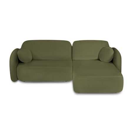 Canapé d'angle droit convertible CARLOTTA 4 places tissu chenille vert kaki