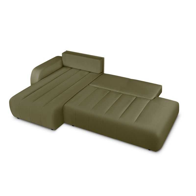 Canapé d'angle gauche convertible BELEM 4/5 places tissu chenille vert kaki