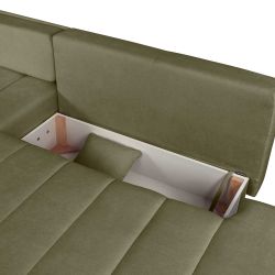 Canapé d'angle gauche convertible BELEM 4/5 places tissu chenille vert kaki