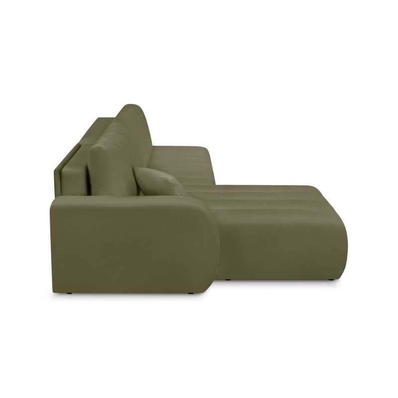 Canapé d'angle gauche convertible BELEM 4/5 places tissu chenille vert kaki