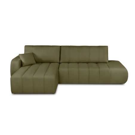 Canapé d'angle gauche convertible BELEM 4/5 places tissu chenille vert kaki