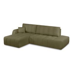 Canapé d'angle gauche convertible BELEM 4/5 places tissu chenille vert kaki