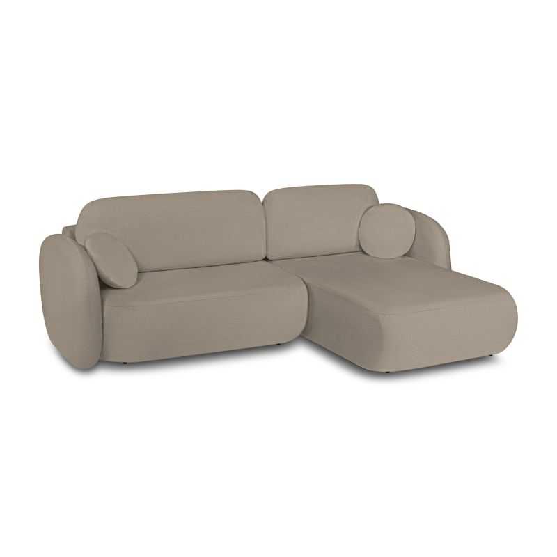 Canapé d'angle droit convertible CARLOTTA 4 places tissu bouclette taupe