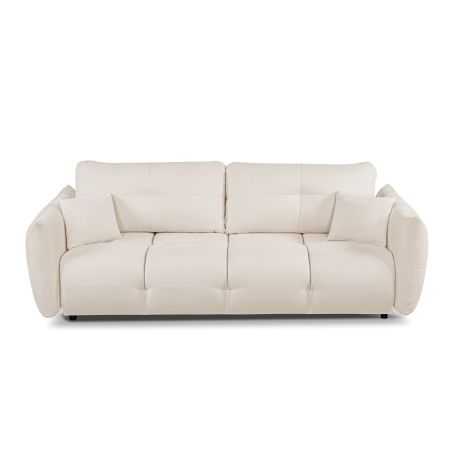 Canapé droit convertible COMO 3 places tissu chenille écru