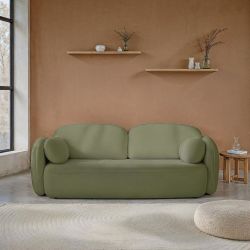 Canapé droit convertible CARLOTTA 3 places tissu chenille vert kaki