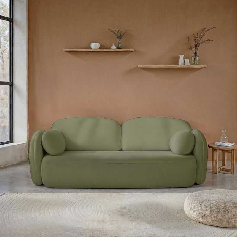 Canapé droit convertible CARLOTTA 3 places tissu chenille vert kaki