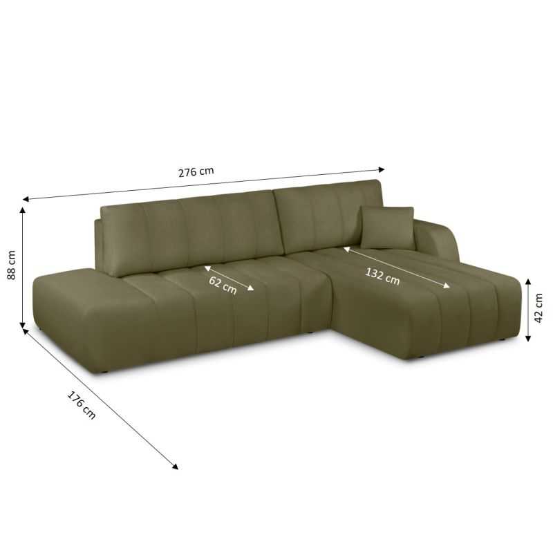 Canapé d'angle droit convertible BELEM 4/5 places tissu chenille vert