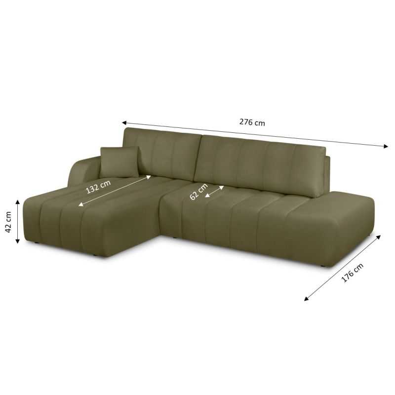 Canapé d'angle gauche convertible BELEM 4/5 places tissu chenille vert kaki