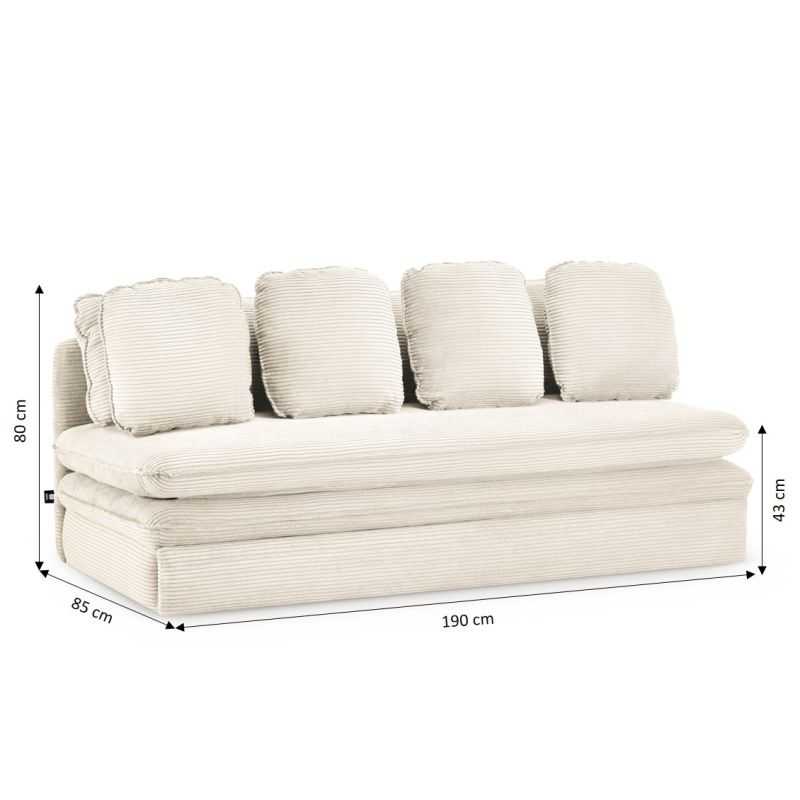 Banquette convertible NOMA 3 places velours côtelé écru