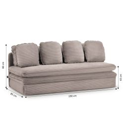 Banquette convertible NOMA 3 places velours côtelé grège