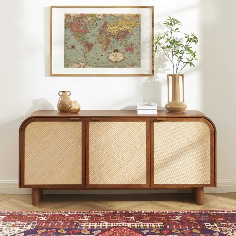 Buffet LUA placage frêne cannage 3 portes 165 cm