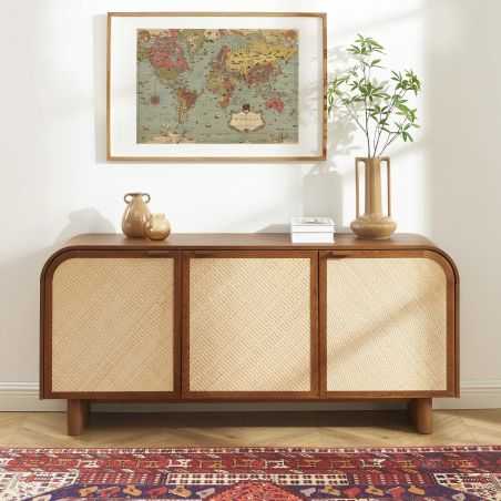 Buffet LUA placage frêne cannage 3 portes 165 cm