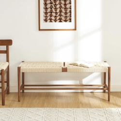 Banc MOTTO chêne massif couleur noyer et corde