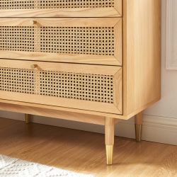 Commode LEON 3 tiroirs placage chêne et cannage rotin 85cm
