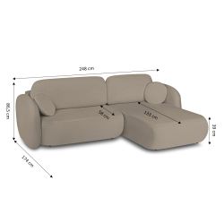 Canapé d'angle droit convertible CARLOTTA 4 places tissu bouclette taupe