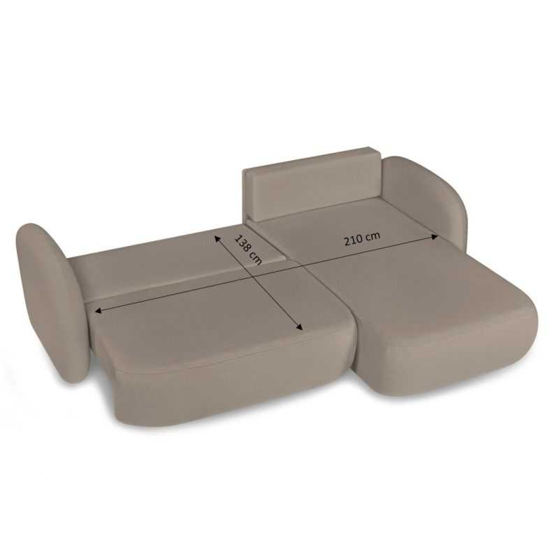 Canapé d'angle droit convertible CARLOTTA 4 places tissu bouclette taupe