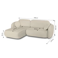 Canapé d'angle gauche convertible CARLOTTA 4 places tissu bouclette grège