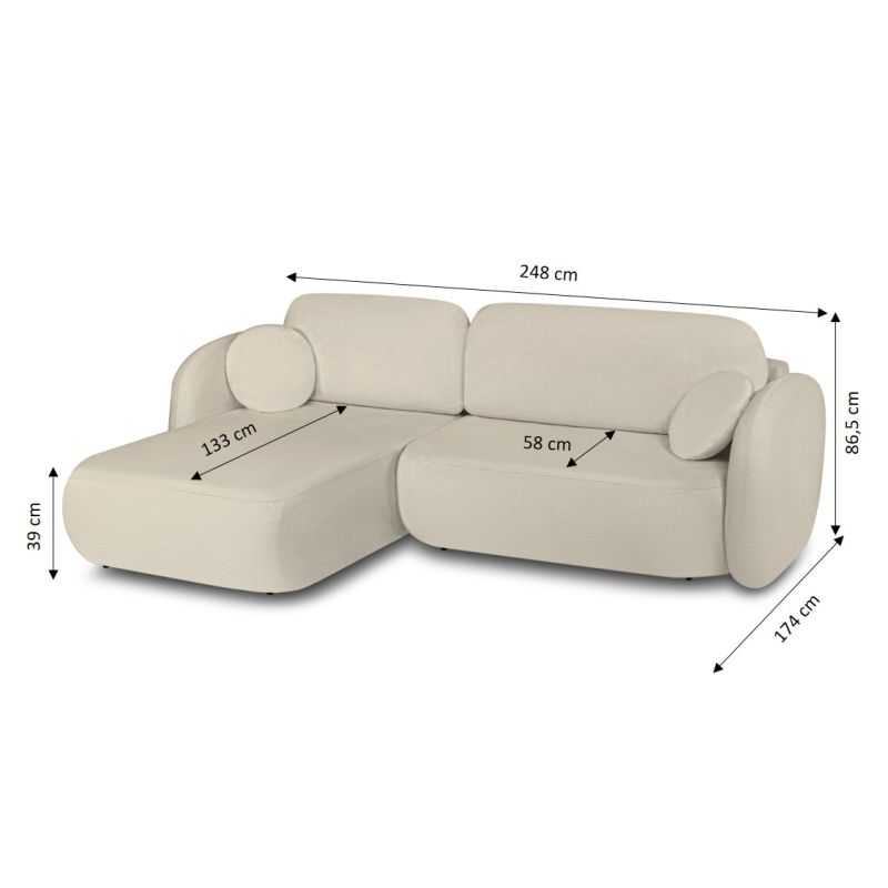 Canapé d'angle gauche convertible CARLOTTA 4 places tissu bouclette grège
