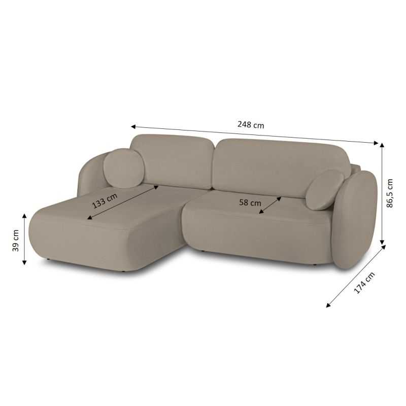Canapé d'angle gauche convertible CARLOTTA 4 places tissu bouclette taupe