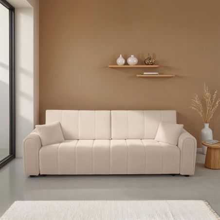 Canapé droit convertible GIORGIO 3 places tissu bouclette taupe