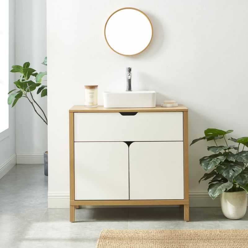 Meuble sous lavabo KILDA blanc effet chêne 