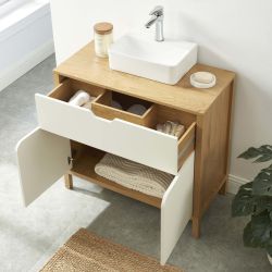 Meuble sous lavabo KILDA blanc effet chêne 