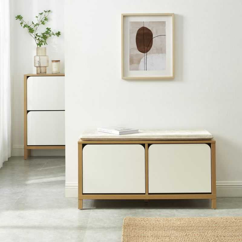 Banc à chassure KILDA blanc effet chêne