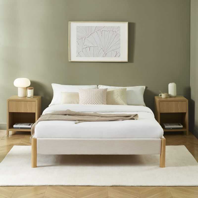 Lit BOWI tissu beige 140190 sommier inclus