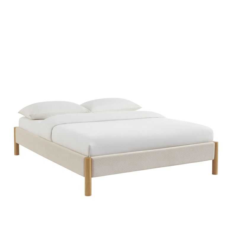 Lit BOWI tissu beige 140190 sommier inclus