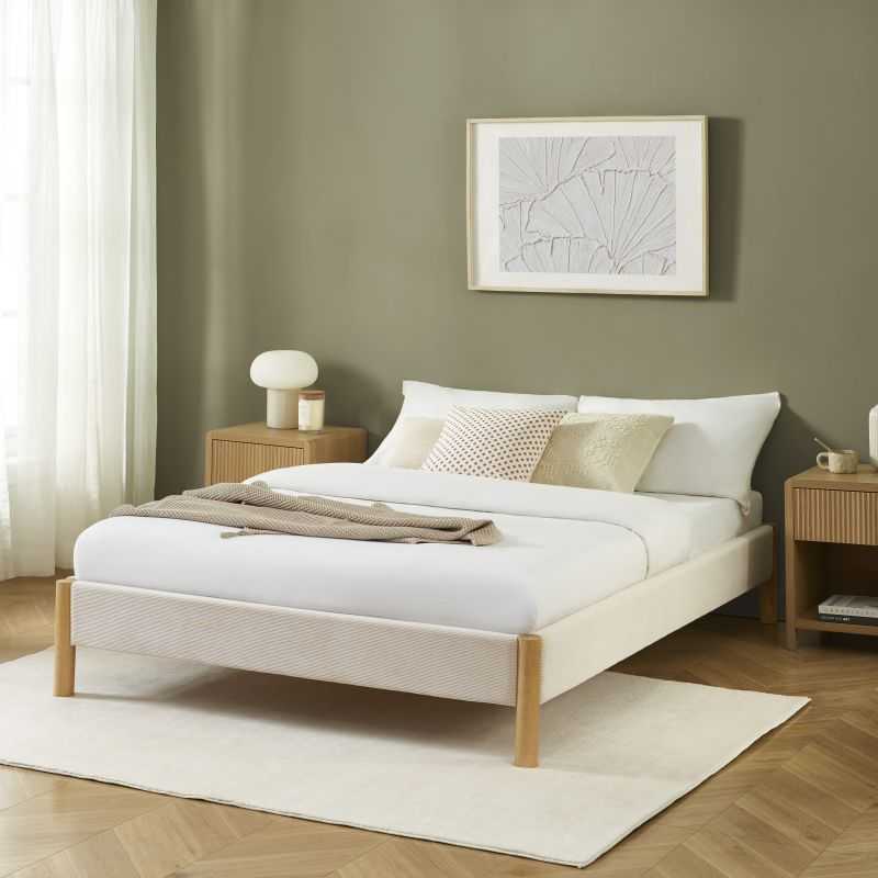 Lit BOWI tissu beige 140190 sommier inclus